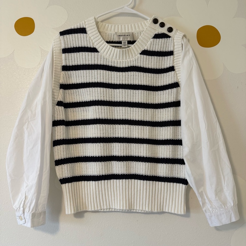 EUC Industry Bambi Crewneck Sweater Vest Ivory and Navy Stripe: as seen by Rails - Picture 8 of 15